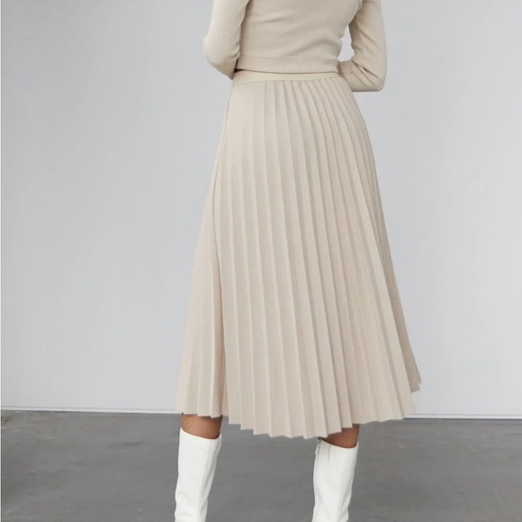 OAK + FORT Skirts Oak Fort Pleated Midi Skirt Beige Poshmark